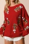 casual non-stretch christmas sequin gingerbread man sweatshirts_Black_Red