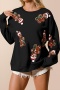 casual non-stretch christmas sequin gingerbread man sweatshirts_Black
