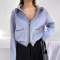 stylish slight stretch color-block knitted zip-up sweater(size run small)_Light Green_Sky Blue