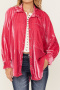 casual plus size non-stretch 4-colors solid color velvet loose shirt_Pink