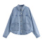 casual non-stretch 4 colors denim lapel button jacket_White_Gray_Green_Blue