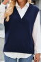 autumn causal high stretch 7 colors v-neck simple knit tank top(no blouse)_Black_Gray_Dark Green_Dark Blue