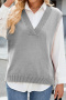 autumn causal high stretch 7 colors v-neck simple knit tank top(no blouse)_Black_Gray
