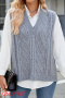 casual high stretch solid color v-neck twist ribbed knit tank top(no blouse)_Black_Gray