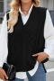 casual high stretch solid color v-neck twist ribbed knit tank top(no blouse)_Black