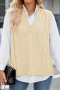 casual high stretch solid color v-neck twist ribbed knit tank top(no blouse)_Black_Gray_Beige