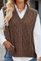 casual high stretch solid color v-neck twist ribbed knit tank top(no blouse)_Black_Gray_Beige_Brown