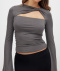 stylish plus size slight stretch 5 colors solid color slim hollow t-shirt_Black_White_Gray