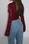 new sexy slight stretch patchwork lace solid color see-through long sleeve tops_Rose Red