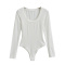 casual slight stretch 5 colors solid color crew neck bodysuit(size run small)_Black_White