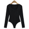 casual slight stretch 5 colors solid color crew neck bodysuit(size run small)_Black