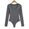 casual slight stretch 5 colors solid color crew neck bodysuit(size run small)_Black_White_Gray_Dark Gray