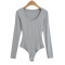 casual slight stretch 5 colors solid color crew neck bodysuit(size run small)_Black_White_Gray