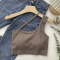 casual slight stretch one shoulder solid color padded tank top_Black_White_Dark Gray_Dark Green_Brown