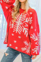 new christmas party slight stretch knit contrast snowflakes long sleeve sweaters_Red