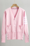 casual plus size slight stretch knitted striped slit thin cardigan sweater_Black_White_Gray_Dark Gray_Pink