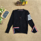 casual plus size slight stretch knitted striped slit thin cardigan sweater_Black