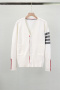 casual plus size slight stretch knitted striped slit thin cardigan sweater_Black_White