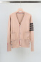 casual plus size slight stretch knitted striped slit thin cardigan sweater_Black_White_Gray_Dark Gray_Pink_Red_Sky Blue_Dark Blue_Khaki