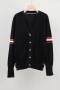 casual slight stretch striped contrast color all-match thin knitted cardigan_Black
