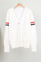 casual slight stretch striped contrast color all-match thin knitted cardigan_Black_White