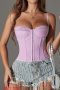 sexy plus size non-stretch underwire rubber bone tight lace-up backless vest_Rose Red_Light Purple