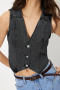 new stylish no-stretch patchwork denim v-neck tank tops_Dark Gray