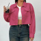 casual plus size non-stretch 4 colors solid color loose crop jacket_Black_Magenta