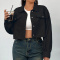 casual plus size non-stretch 4 colors solid color loose crop jacket_Black