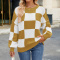 casual slight stretch 5-colors plaid contrast color loose knitted sweater_Black_Pink_Orange_Green_Khaki