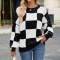 casual slight stretch 5-colors plaid contrast color loose knitted sweater_Black