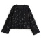 casual non-stretch 3 colors sequin decor crew neck jacket_Black