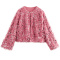 casual non-stretch 3 colors sequin decor crew neck jacket_Black_Pink