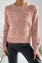 casual plus size slight stretch solid color heart jacquard knitted sweater_Gray_Pink