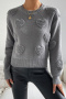 casual plus size slight stretch solid color heart jacquard knitted sweater_Gray