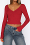casual slight stretch 6-colors solid color slim crop v-neck t-shirt_Black_White_Gray_Red