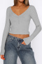 casual slight stretch 6-colors solid color slim crop v-neck t-shirt_Black_White_Gray