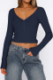 casual slight stretch 6-colors solid color slim crop v-neck t-shirt_Black_White_Gray_Red_Dark Blue