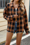 casual plus size non-stretch 8 colors lattice printing lapel button blouses_Black_Pink_Red_Yellow_Green_Light Purple_Brown