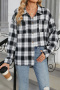 casual plus size non-stretch 8 colors lattice printing lapel button blouses_Black
