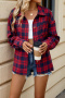 casual plus size non-stretch 8 colors lattice printing lapel button blouses_Black_Pink_Red