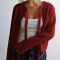 new casual slight stretch 7-color knit lace-up round neck cardigans_Black_Gray_Pink_Red