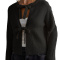 new casual slight stretch 7-color knit lace-up round neck cardigans_Black