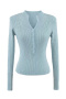 casual high stretch solid single-breasted long sleeve knit top size run small_Black_Gray_Sky Blue