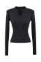 casual high stretch solid single-breasted long sleeve knit top size run small_Black
