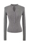 casual high stretch solid single-breasted long sleeve knit top size run small_Black_Gray