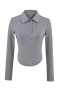 casual stretch polo collar button long sleeve slim knit t-shirt size run small_Black_Gray