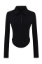 casual stretch polo collar button long sleeve slim knit t-shirt size run small_Black