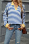 casual plus size slight stretch 8 colors lapel stripe printing sweatshirts_Black_Pink_Red_Yellow_Green_Haze Blue_Blue
