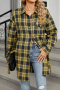 casual plus size non-stretch 8 colors lattice printing lapel blouses_Black_Pink_Red_Yellow